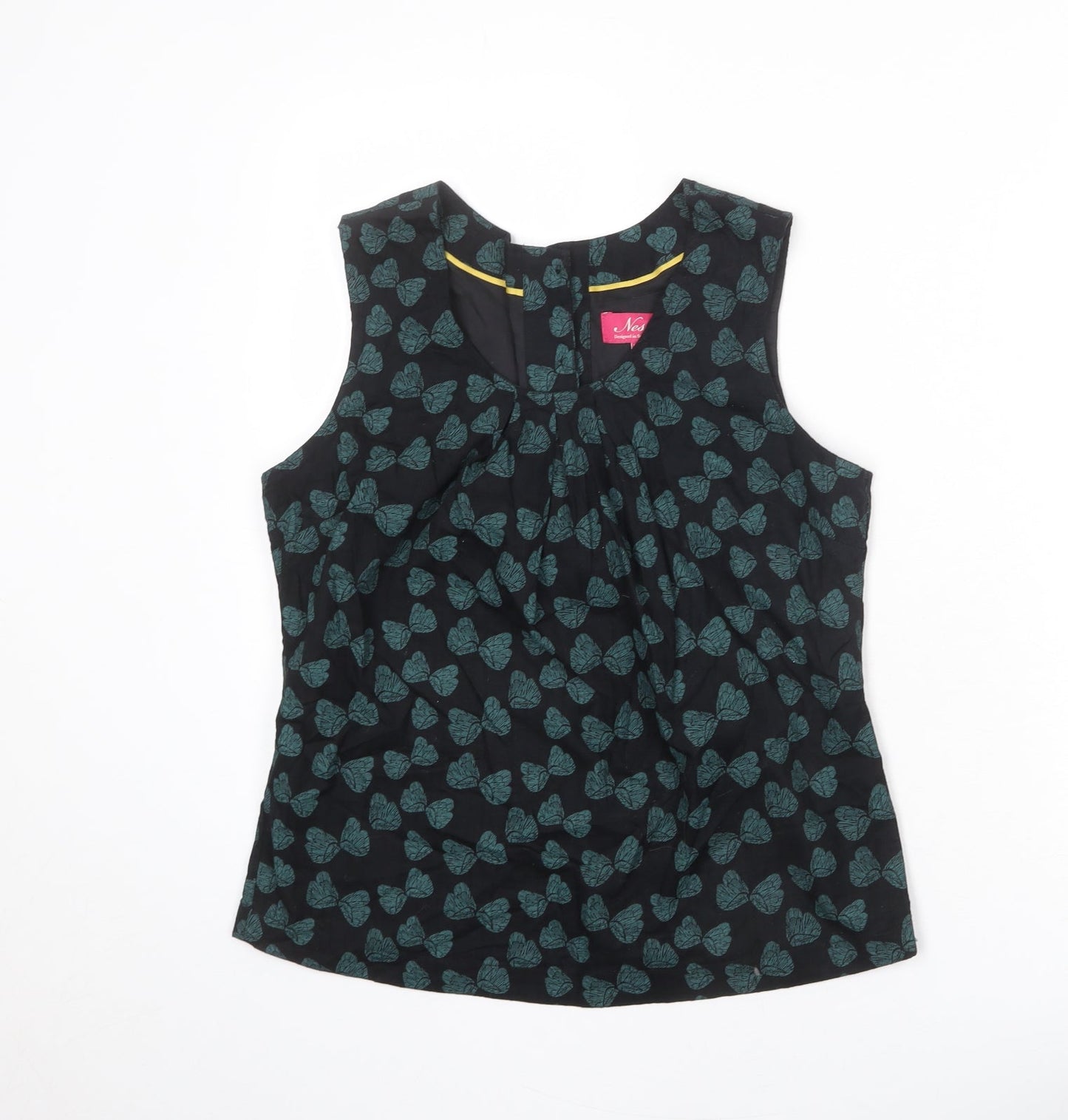 Ness Womens Black Geometric Cotton Basic Tank Size S Roll Neck - Butterfly