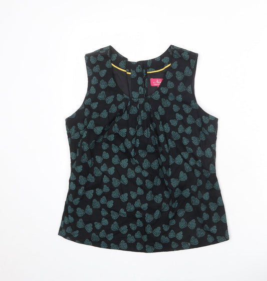 Ness Womens Black Geometric Cotton Basic Tank Size S Roll Neck - Butterfly