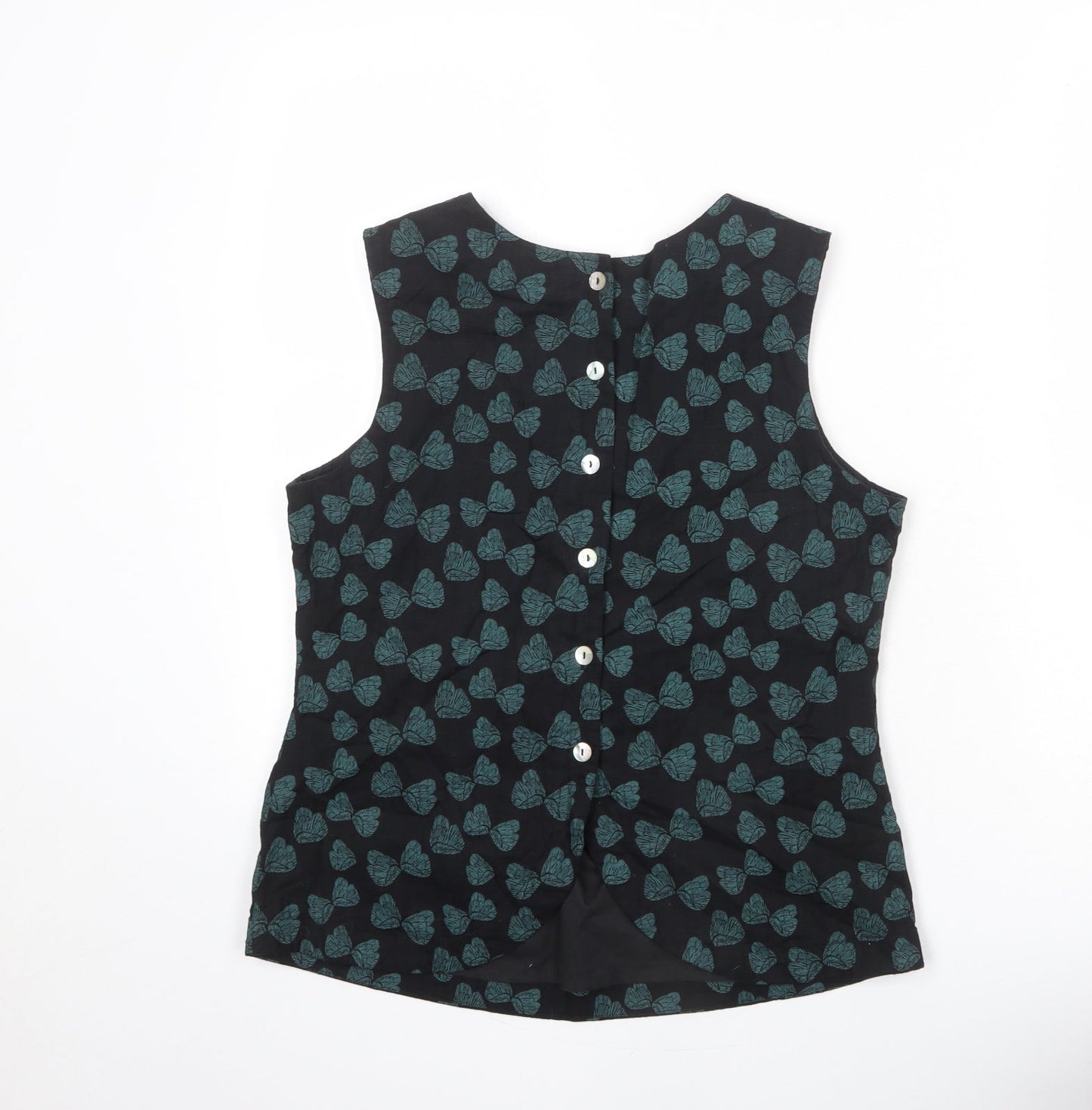 Ness Womens Black Geometric Cotton Basic Tank Size S Roll Neck - Butterfly