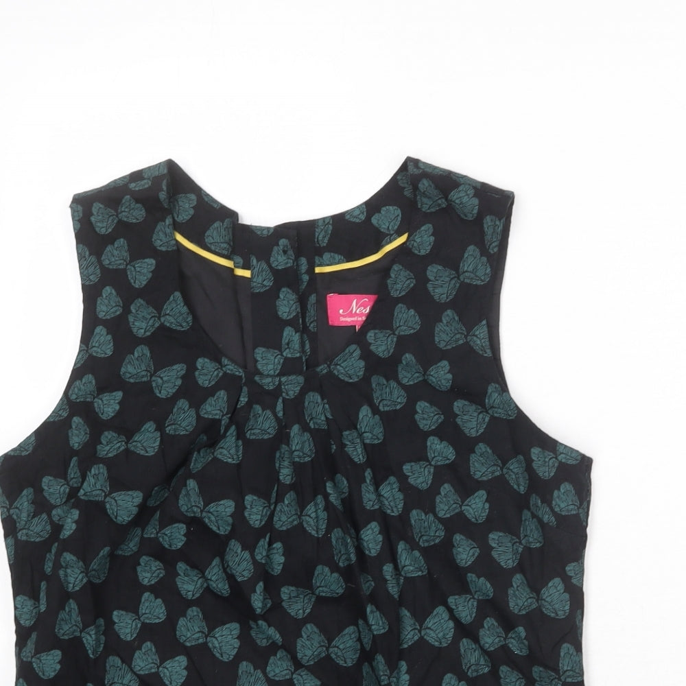 Ness Womens Black Geometric Cotton Basic Tank Size S Roll Neck - Butterfly