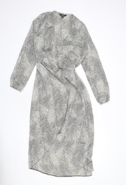 Lipsy Womens Beige Animal Print Polyester Wrap Dress Size 8 V-Neck Tie
