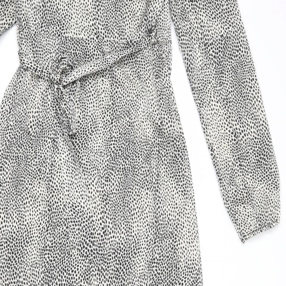 Lipsy Womens Beige Animal Print Polyester Wrap Dress Size 8 V-Neck Tie