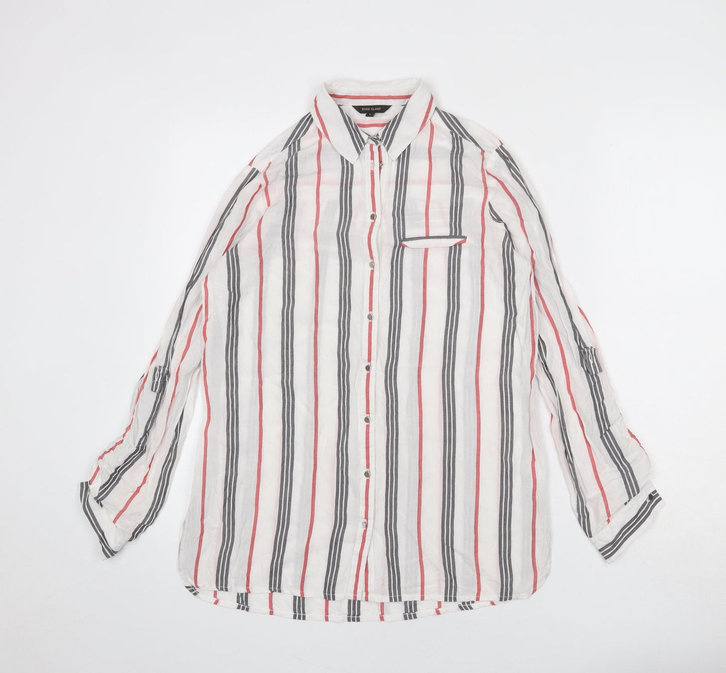 River Island Womens White Striped Modal Basic Button-Up Size 6 Collared