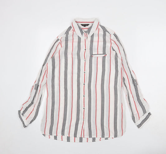River Island Womens White Striped Modal Basic Button-Up Size 6 Collared