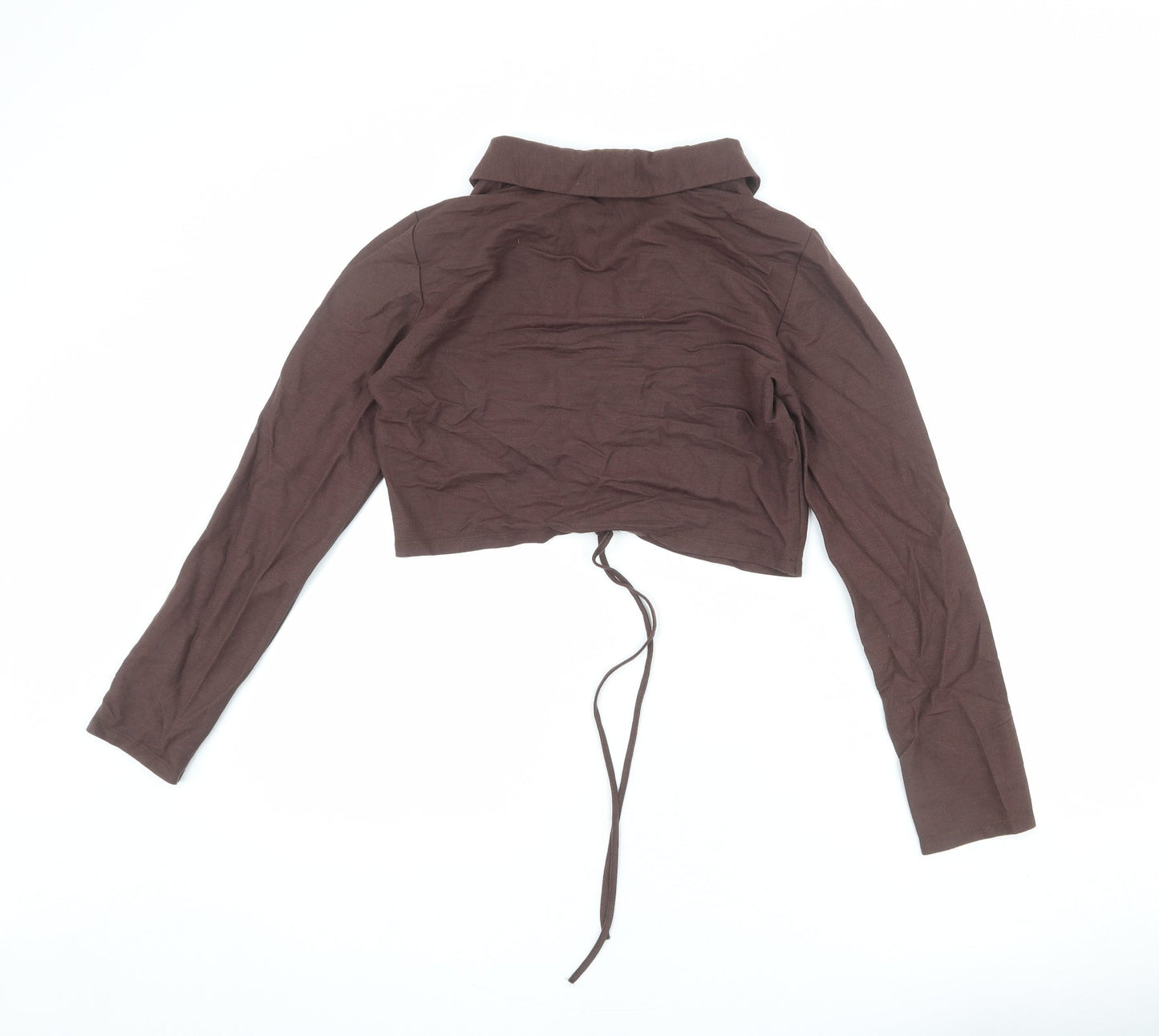 Zara Womens Brown Viscose Cropped T-Shirt Size M Collared - Ruched