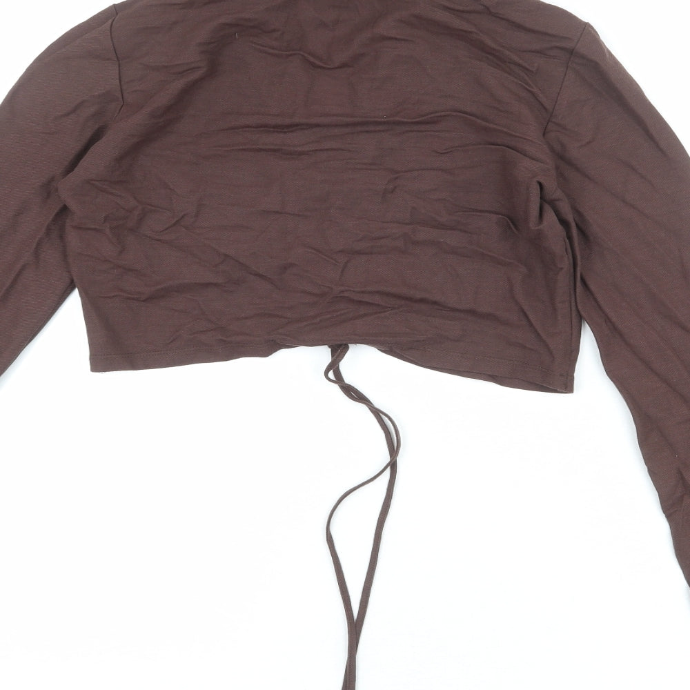 Zara Womens Brown Viscose Cropped T-Shirt Size M Collared - Ruched