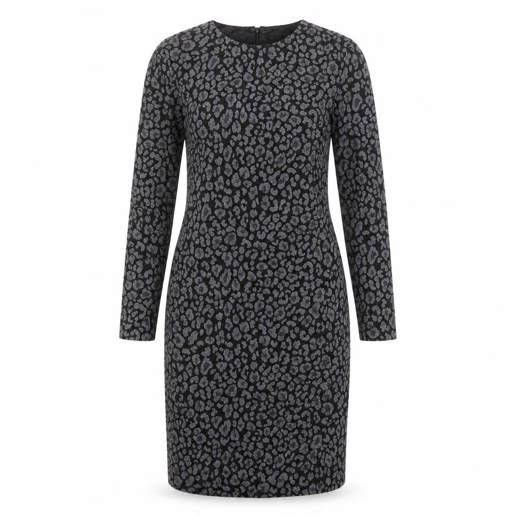 Mango Womens Grey Animal Print Polyester Sheath Size L Round Neck Zip - Leopard Print