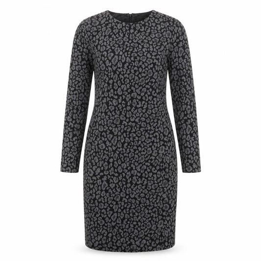 Mango Womens Grey Animal Print Polyester Sheath Size L Round Neck Zip - Leopard Print