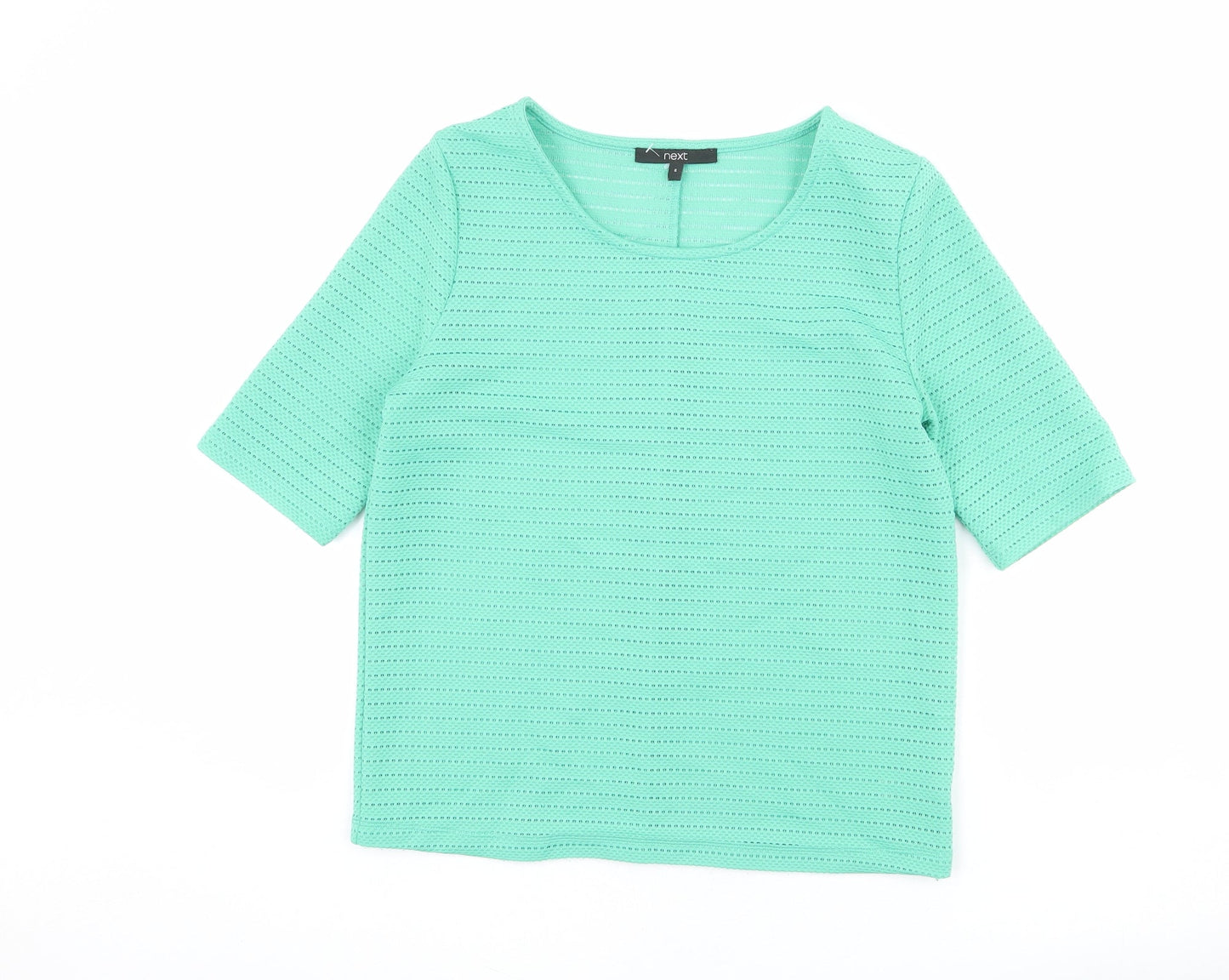 NEXT Womens Green Geometric Polyester Basic T-Shirt Size 6 Round Neck