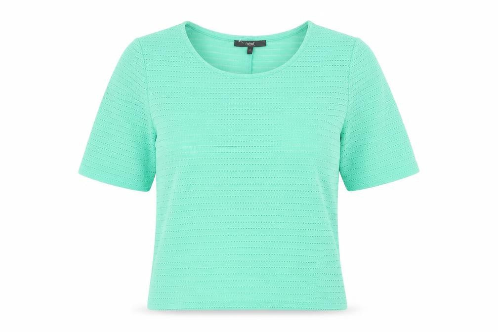 NEXT Womens Green Geometric Polyester Basic T-Shirt Size 6 Round Neck