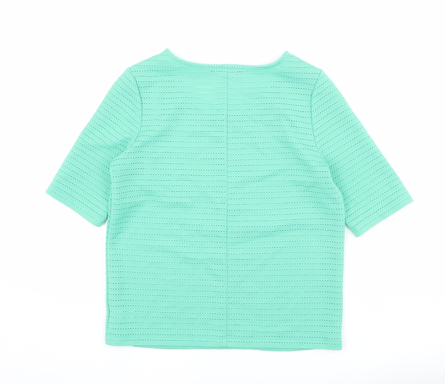NEXT Womens Green Geometric Polyester Basic T-Shirt Size 6 Round Neck