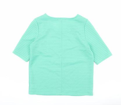 Next Womens Green Geometric Polyester Basic T-Shirt Size 6 Round Neck