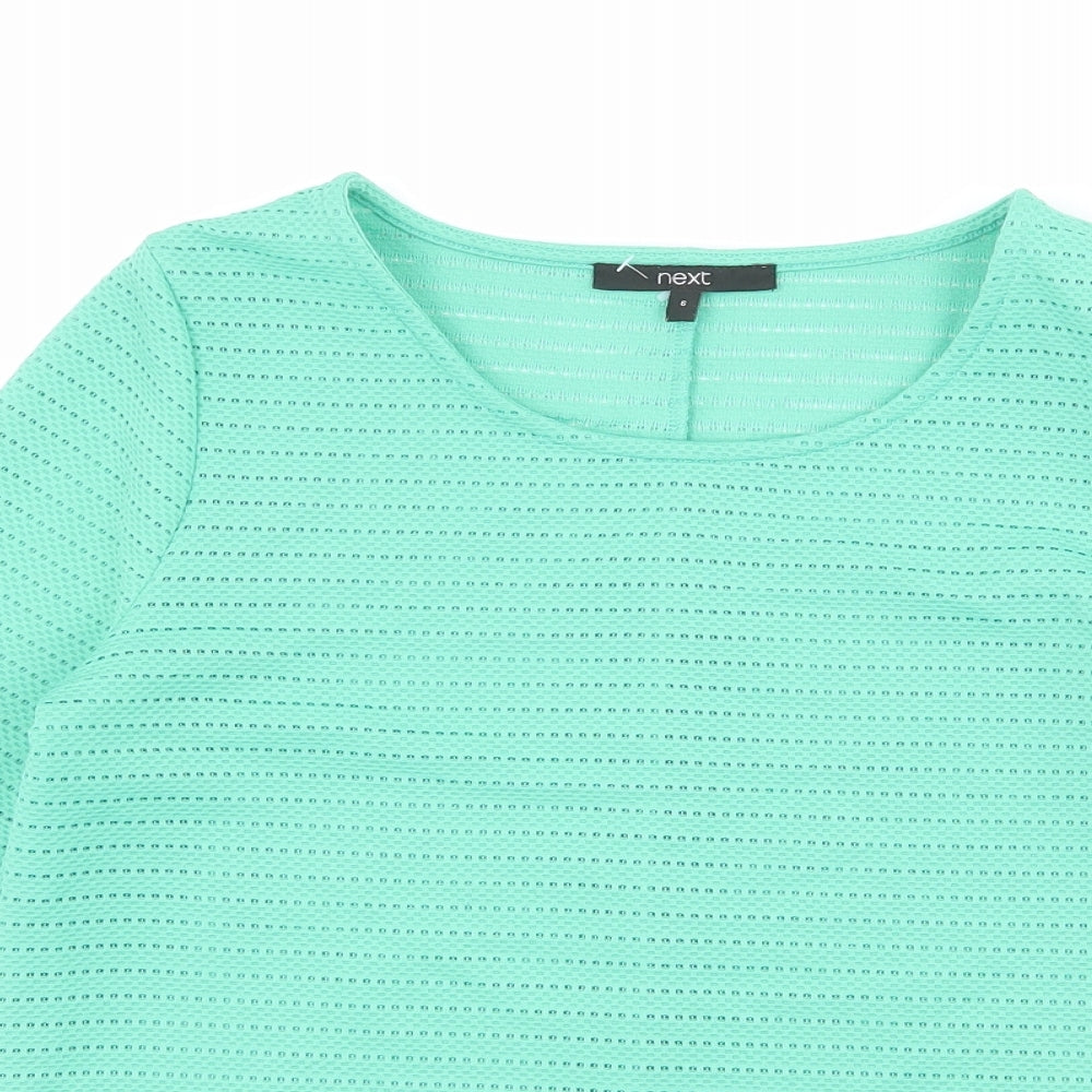 NEXT Womens Green Geometric Polyester Basic T-Shirt Size 6 Round Neck