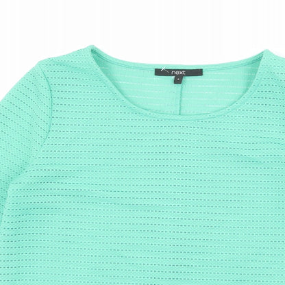 Next Womens Green Geometric Polyester Basic T-Shirt Size 6 Round Neck