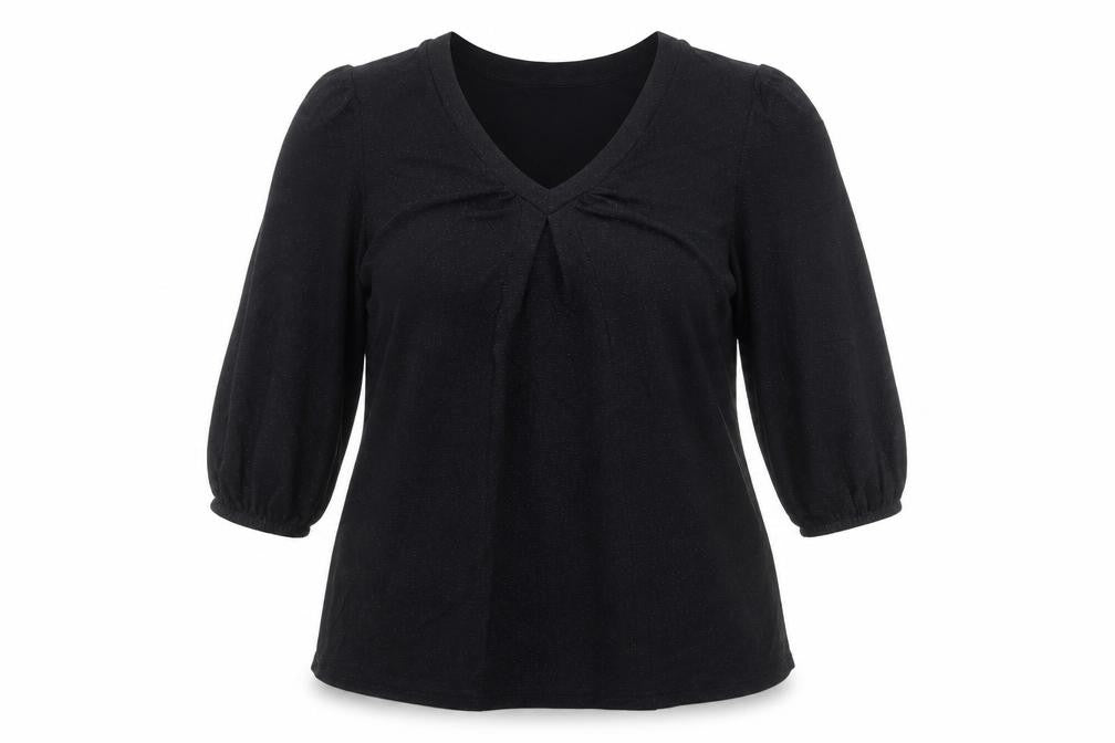 Bonmarché Womens Black Nylon Basic Blouse Size 12 V-Neck