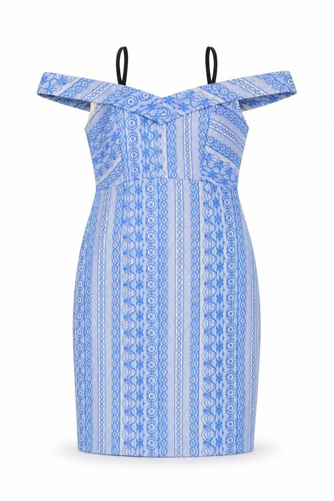 River Island Womens Blue Geometric Nylon Sheath Size 10 Square Neck Zip