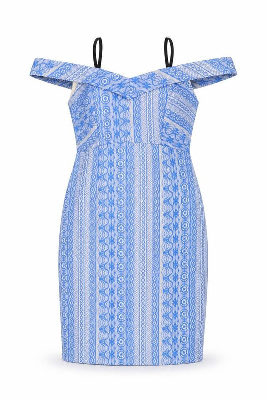 River Island Womens Blue Geometric Nylon Sheath Size 10 Square Neck Zip