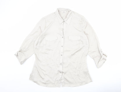 Classics Womens Beige Polka Dot Polyester Basic Button-Up Size 12 Collared
