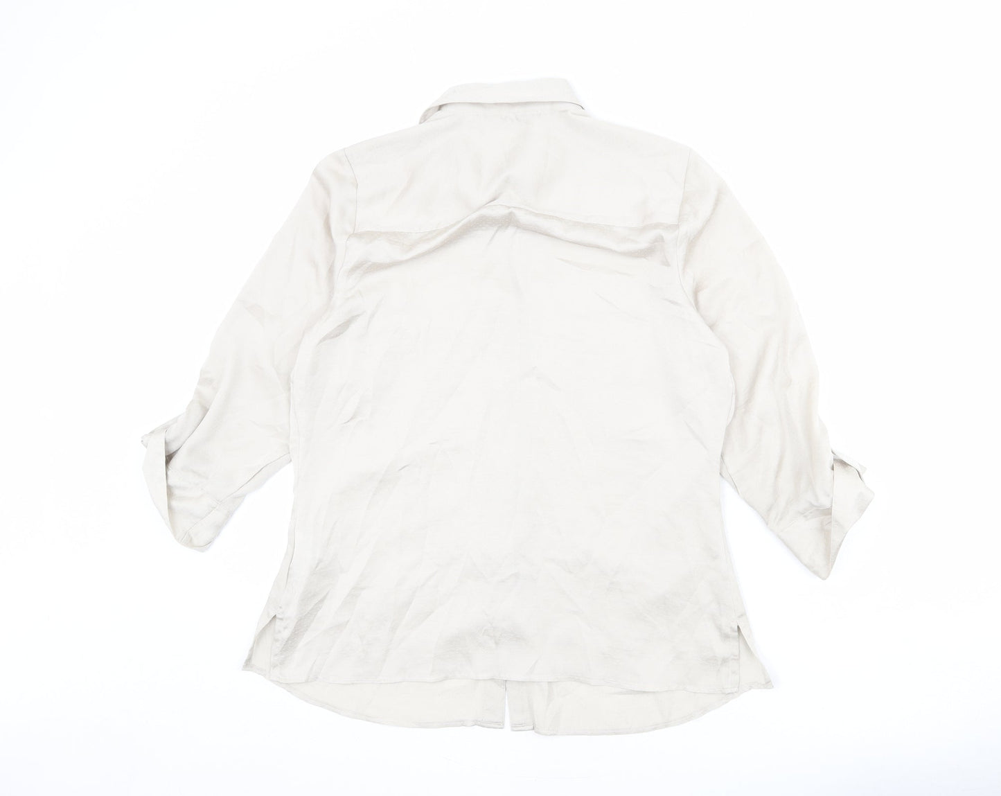 Classic Womens Beige Polka Dot Polyester Basic Button-Up Size 12 Collared