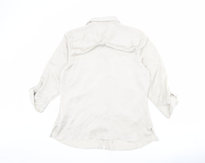 Classics Womens Beige Polka Dot Polyester Basic Button-Up Size 12 Collared
