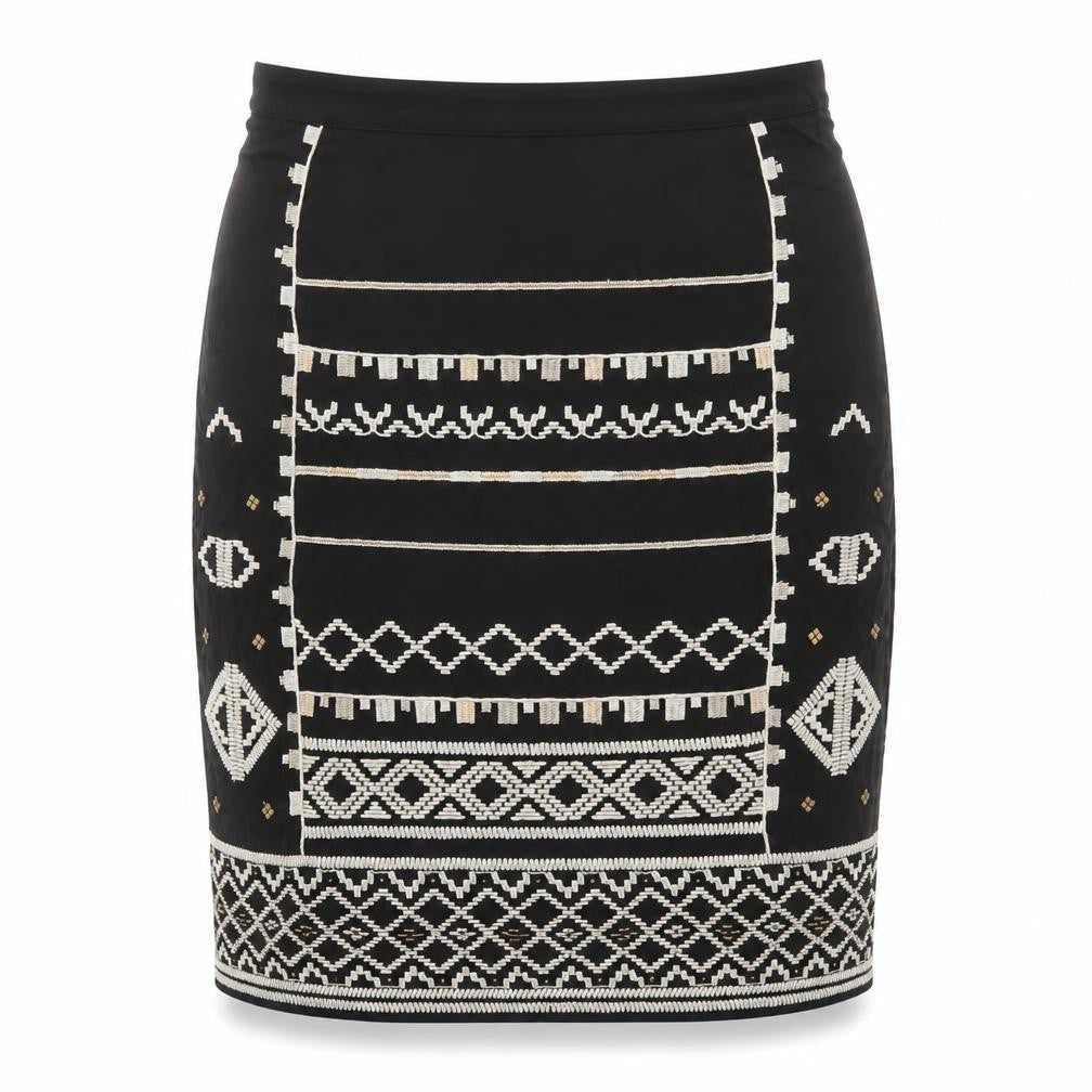 Monsoon Womens Black Geometric Viscose Straight & Pencil Skirt Size 10 Zip
