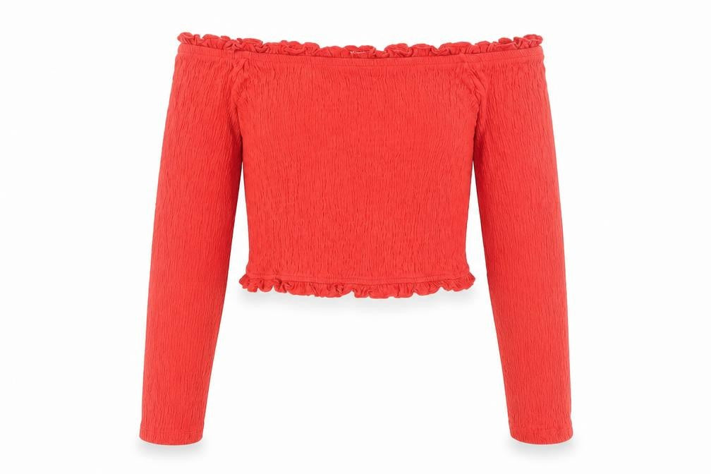 New Look Womens Red Cotton Cropped T-Shirt Size 10 Off the Shoulder