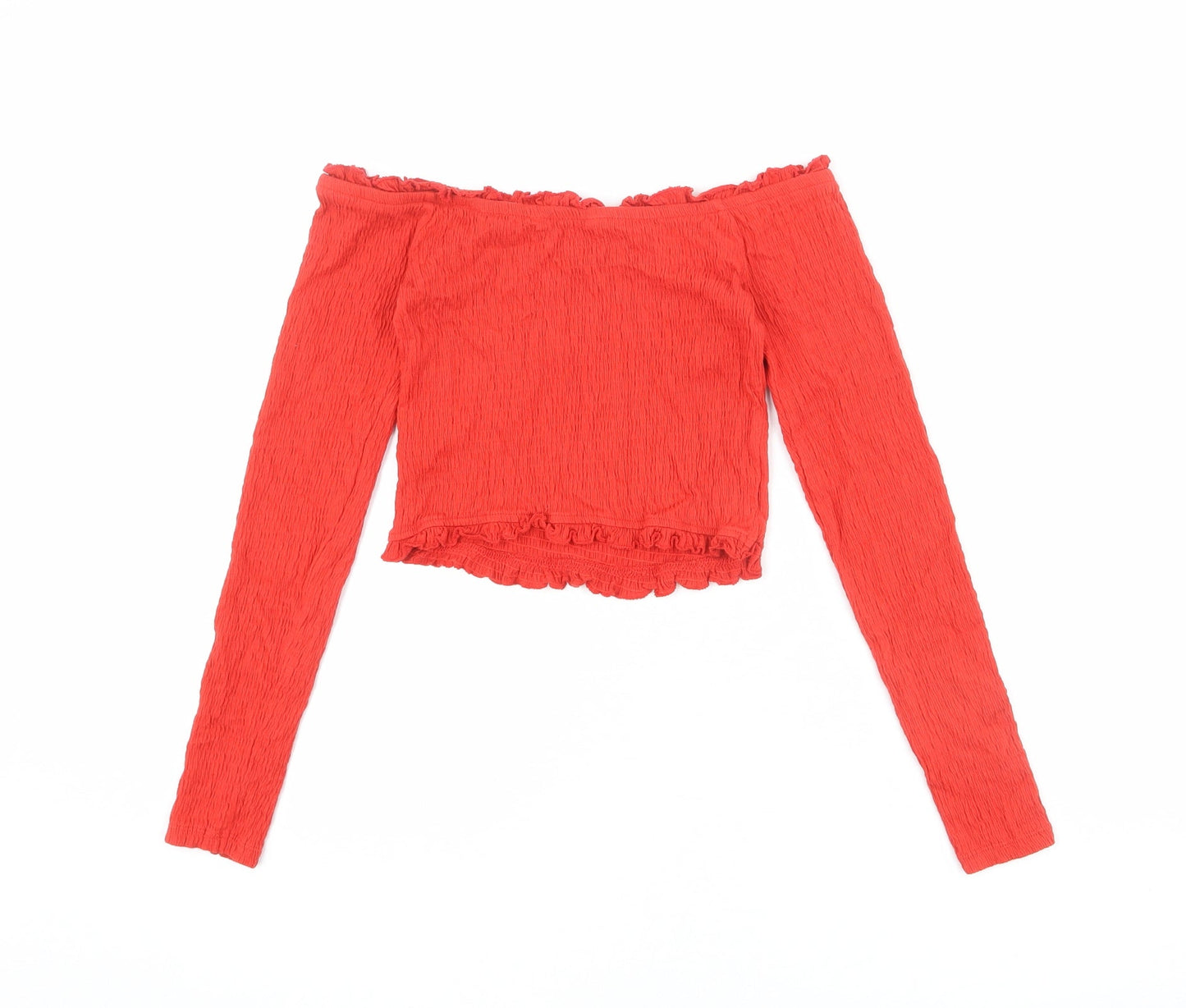 New Look Womens Red Cotton Cropped T-Shirt Size 10 Off the Shoulder