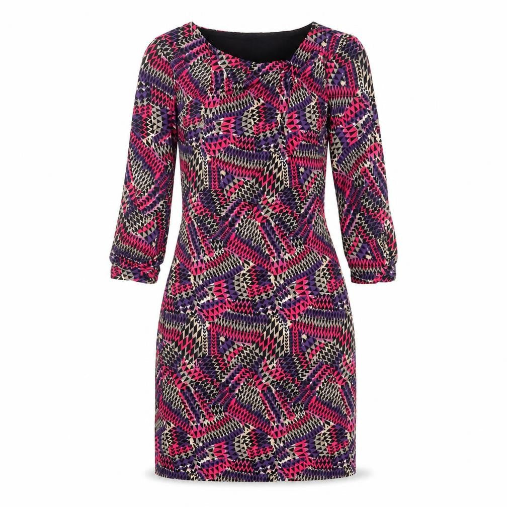 Per Una Womens Multicoloured Geometric Polyester Sheath Size 10 Square Neck Pullover - Asymmetric Neckline
