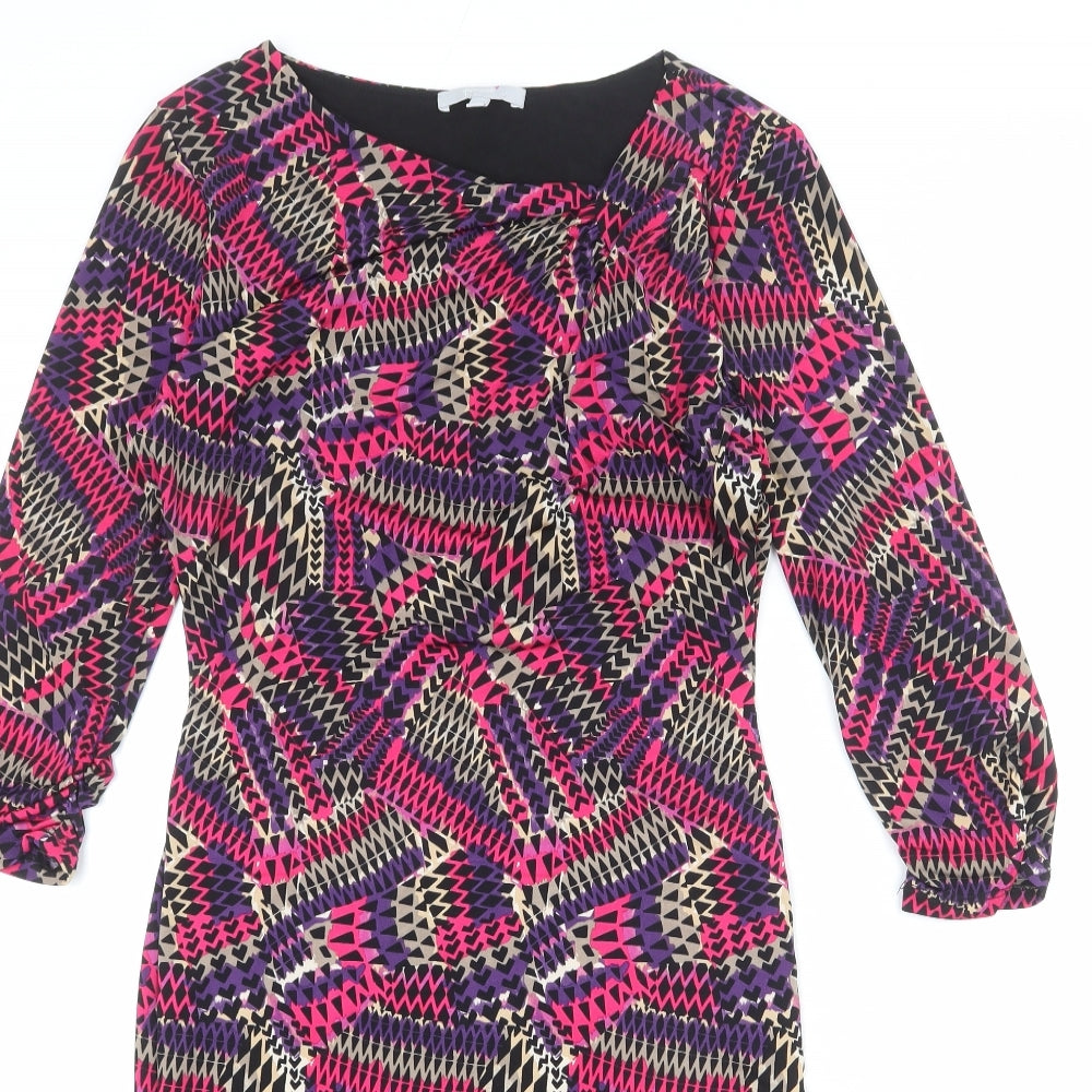 Per Una Womens Multicoloured Geometric Polyester Sheath Size 10 Square Neck Pullover - Asymmetric Neckline