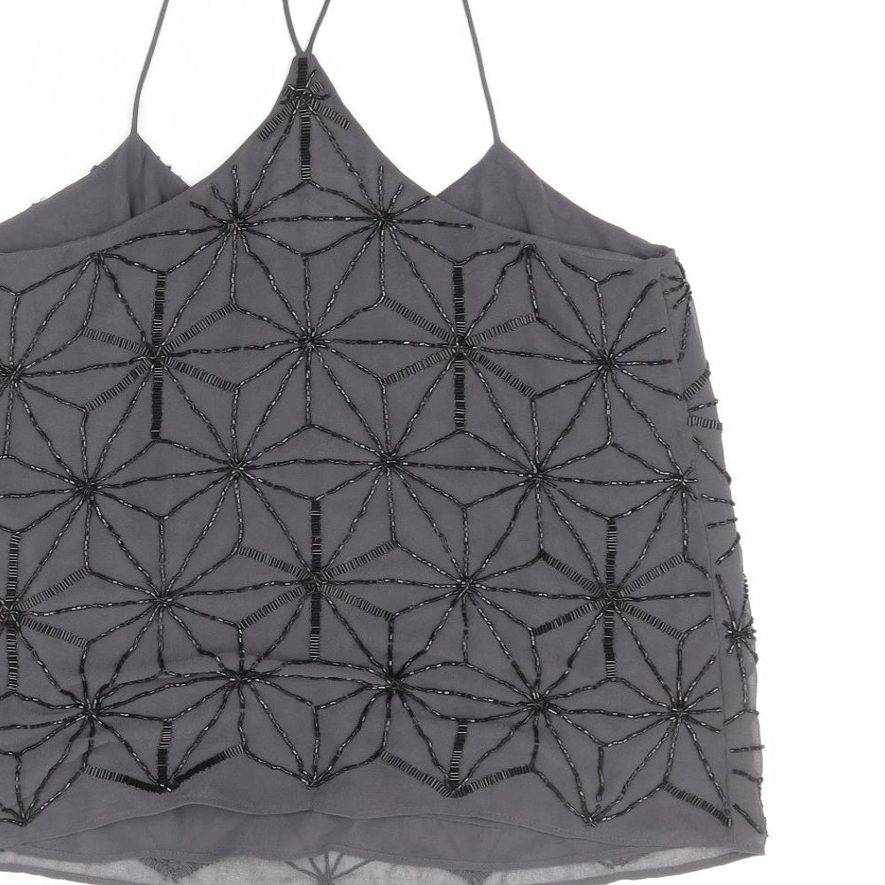 River Island Womens Grey Geometric Polyester Camisole Tank Size 8 V-Neck - Beaded Detail