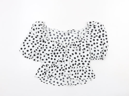 Topshop Womens White Polka Dot Polyester Cropped Blouse Size 8 Square Neck