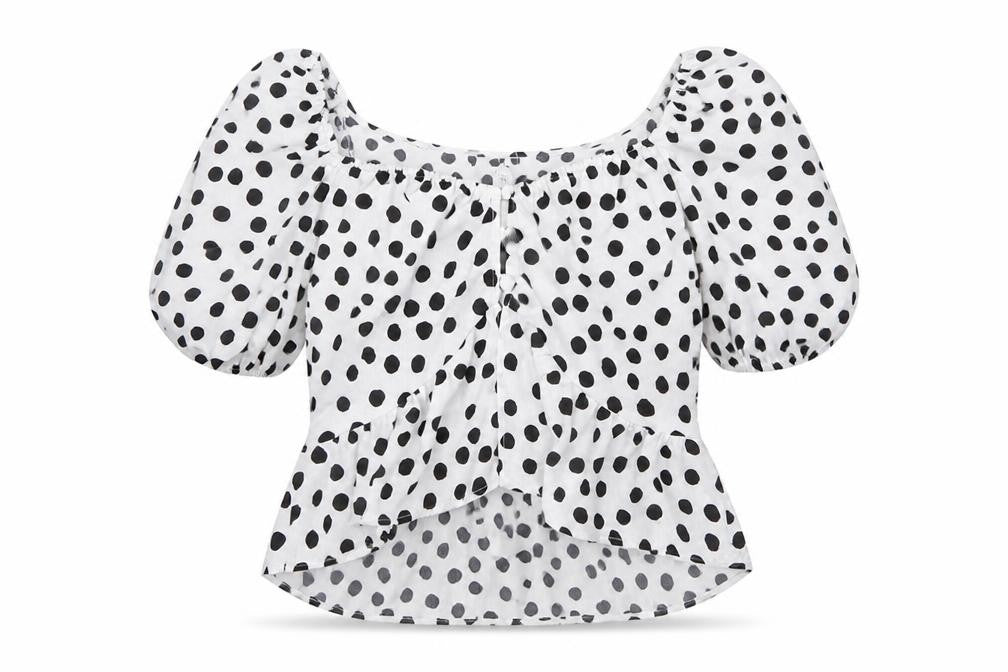 Topshop Womens White Polka Dot Polyester Cropped Blouse Size 8 Square Neck