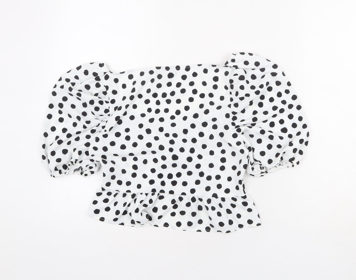 Topshop Womens White Polka Dot Polyester Cropped Blouse Size 8 Square Neck