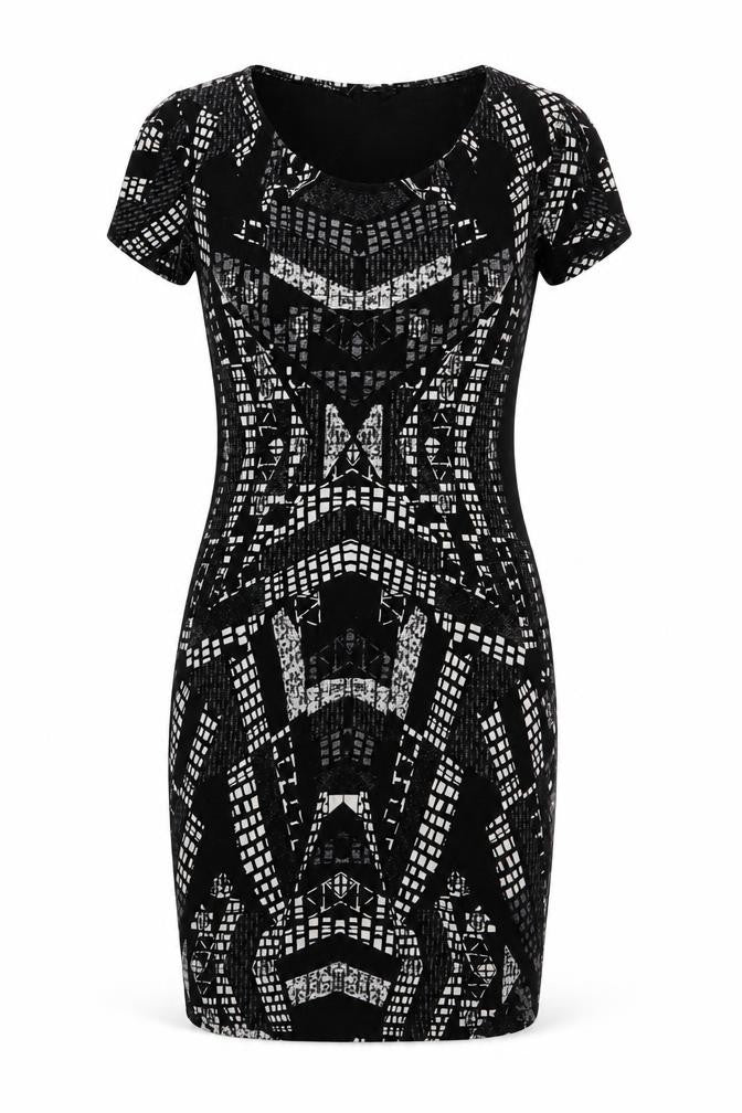 H&M Womens Black Geometric Polyester Bodycon Size M Round Neck Pullover