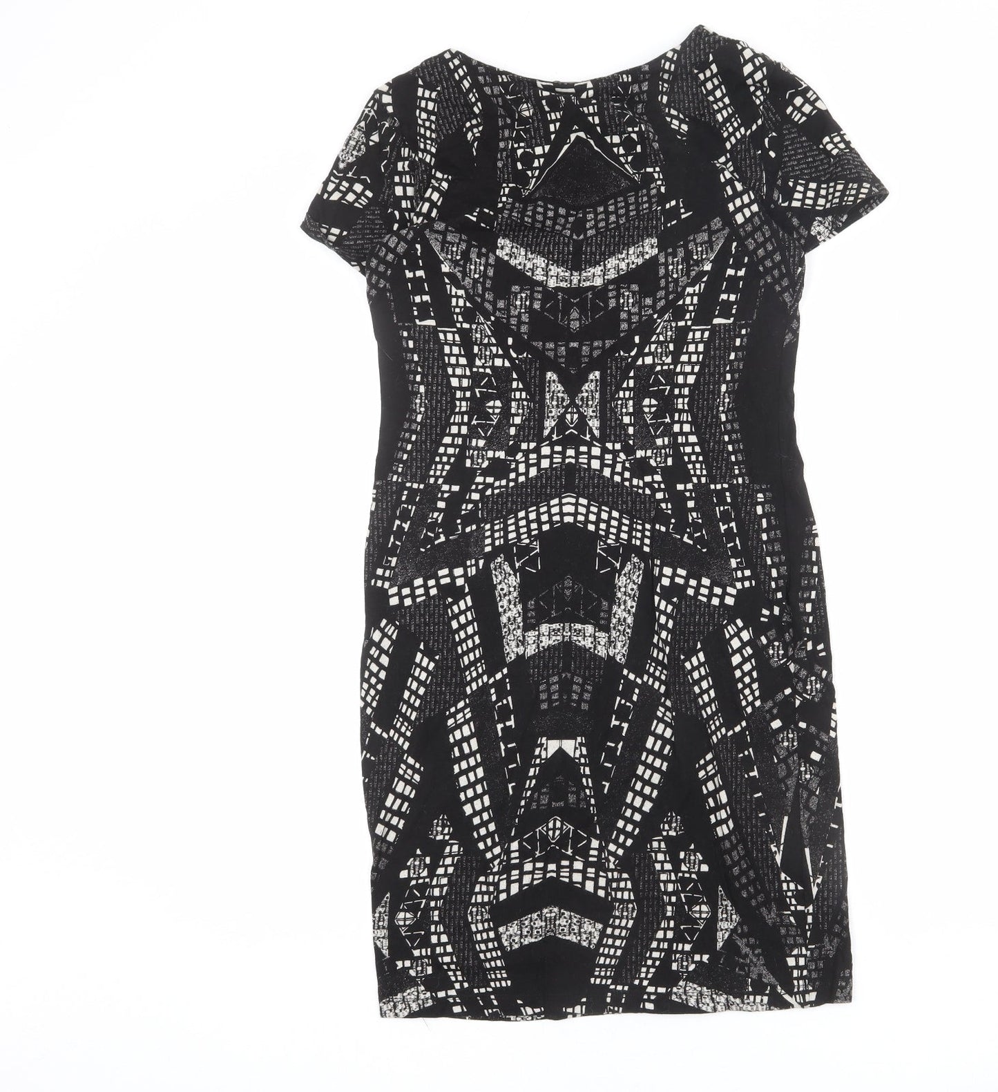 H&M Womens Black Geometric Polyester Bodycon Size M Round Neck Pullover