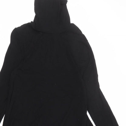 Close-up detail of ASOS women’s black polyester trapeze & swing, size UK 12, henley pullover