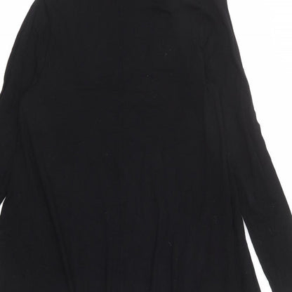 Brand and care label for ASOS women’s black polyester trapeze & swing, size UK 12, henley pullover