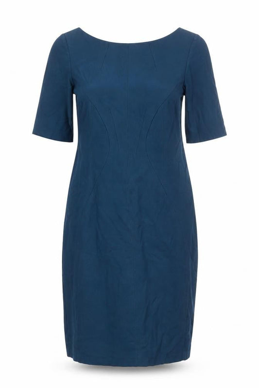 Monsoon Womens Blue Viscose Sheath Size 14 Boat Neck Zip