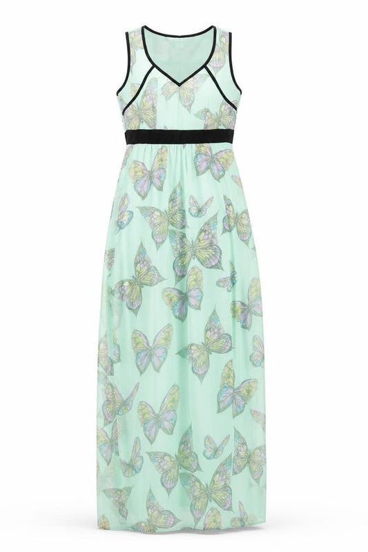 Dorothy Perkins Womens Green Geometric Polyester Maxi Size 8 V-Neck Zip - Butterfly Print