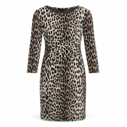 Dorothy Perkins Womens Beige Animal Print Viscose Sheath Size 8 Round Neck Pullover - Leopard Print