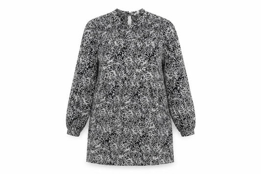 Monsoon Womens Black Floral Viscose Trapeze & Swing Size S Mock Neck Button