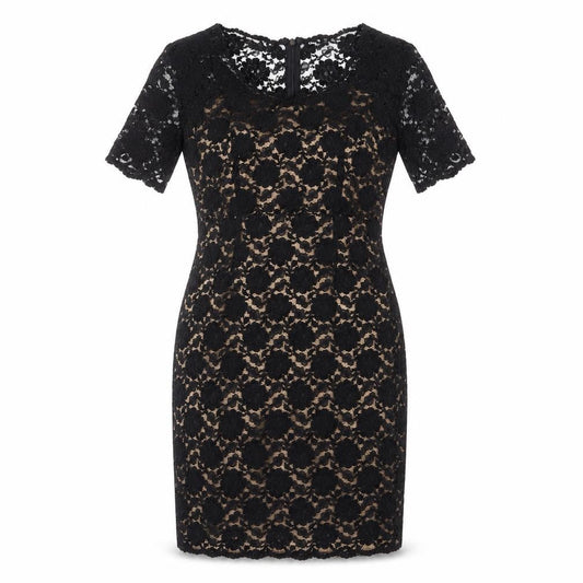 Kaliko Womens Black Floral Polyester Sheath Size 12 V-Neck Zip - Lace Overlay, Slit