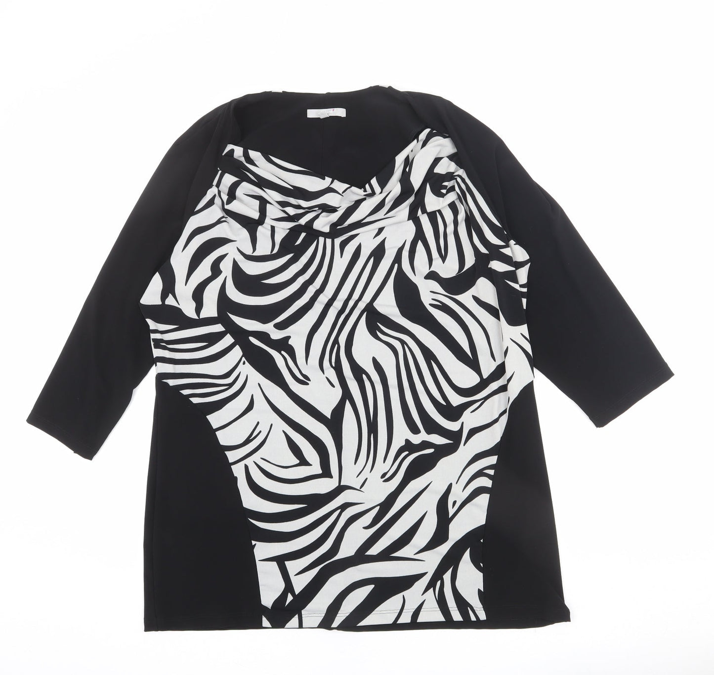 Per Una Womens Black Animal Print Polyester Basic T-Shirt Size 20 Cowl Neck - Zebra Print