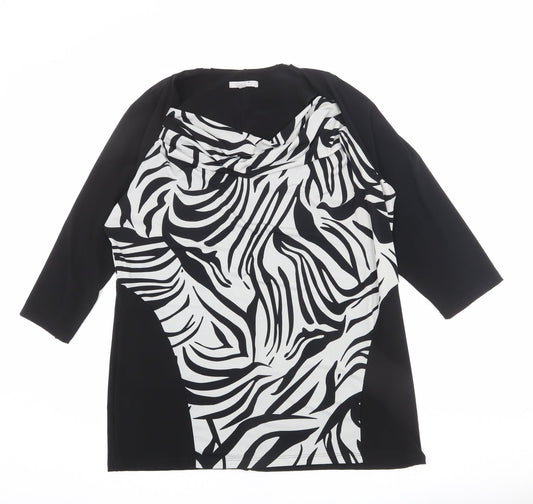 Per Una Womens Black Animal Print Polyester Basic T-Shirt Size 20 Cowl Neck - Zebra Print