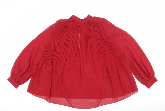 ASOS Womens Red Polyester Basic Blouse Size 8 Mock Neck - Pleated