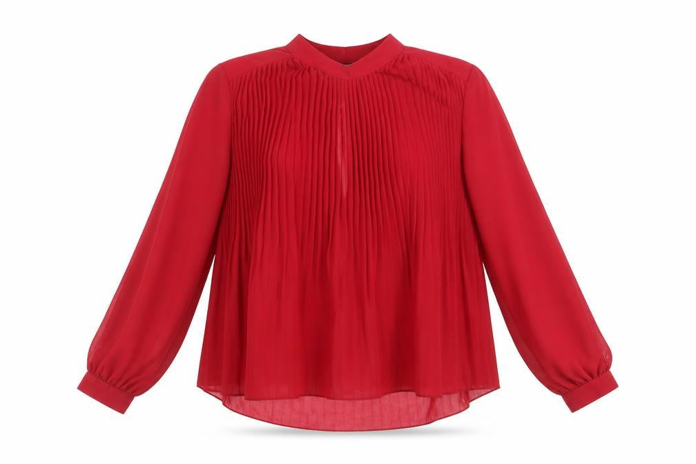 ASOS Womens Red Polyester Basic Blouse Size 8 Mock Neck - Pleated