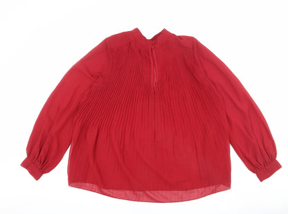 Back view of ASOS women’s red polyester basic blouse, size UK 8, mock neck - pleated