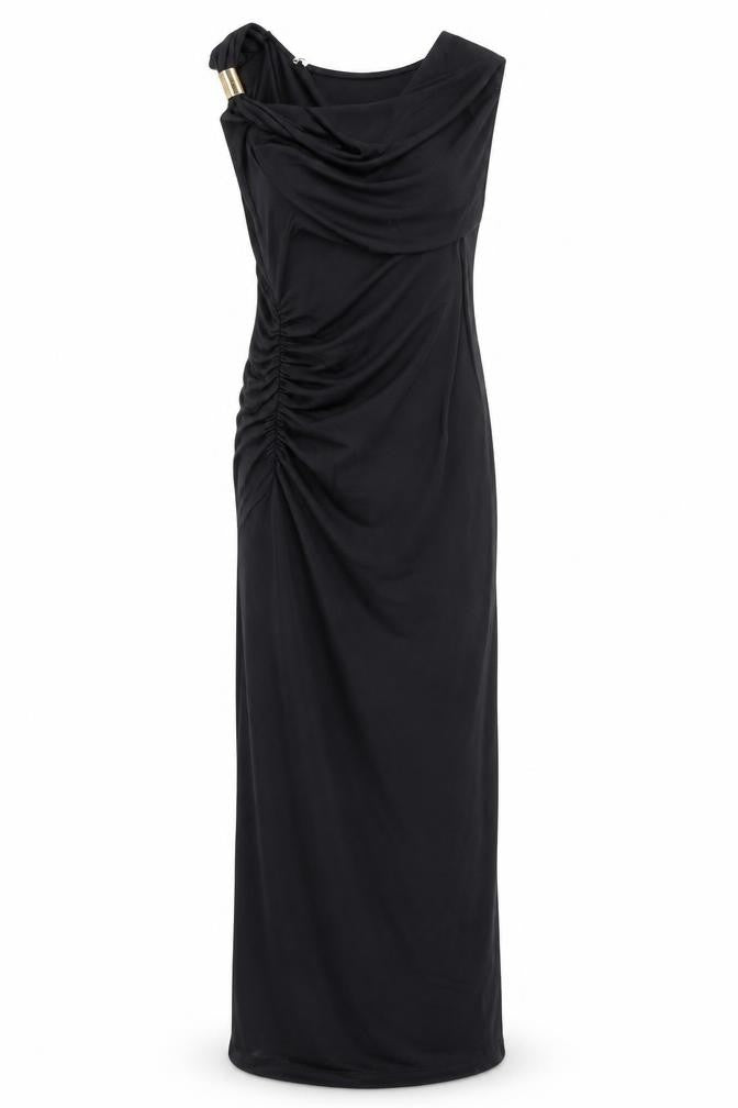 Zara Womens Black Striped Polyester Maxi Size S Cowl Neck Pullover - Ruched Detail