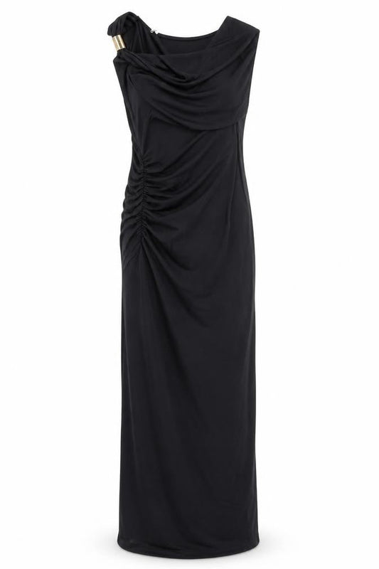Zara Womens Black Striped Polyester Maxi Size S Cowl Neck Pullover - Ruched Detail