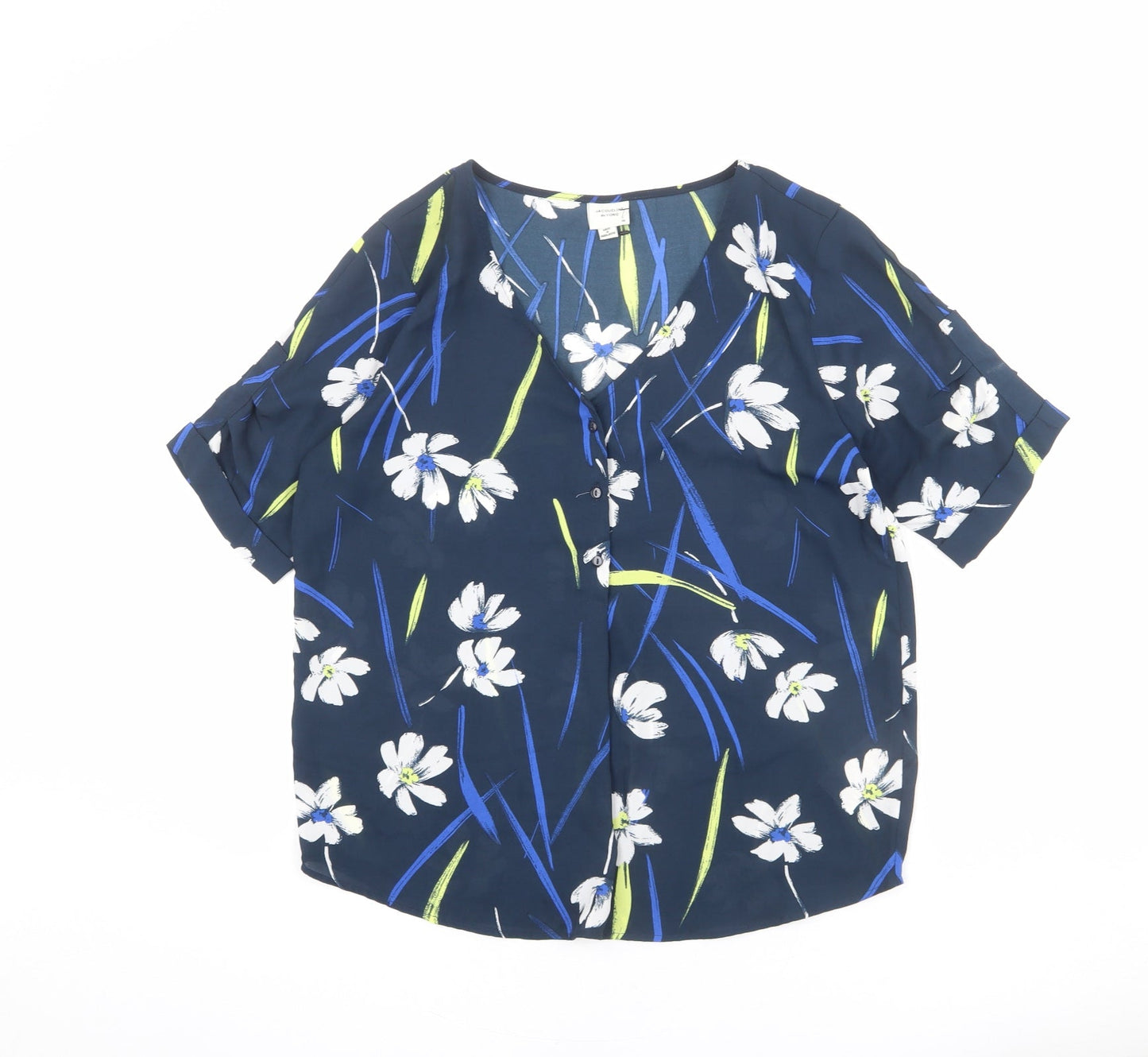 Jaqueline de Yong Womens Blue Floral Polyester Basic Blouse Size 8 Henley - Paint Flick Effect